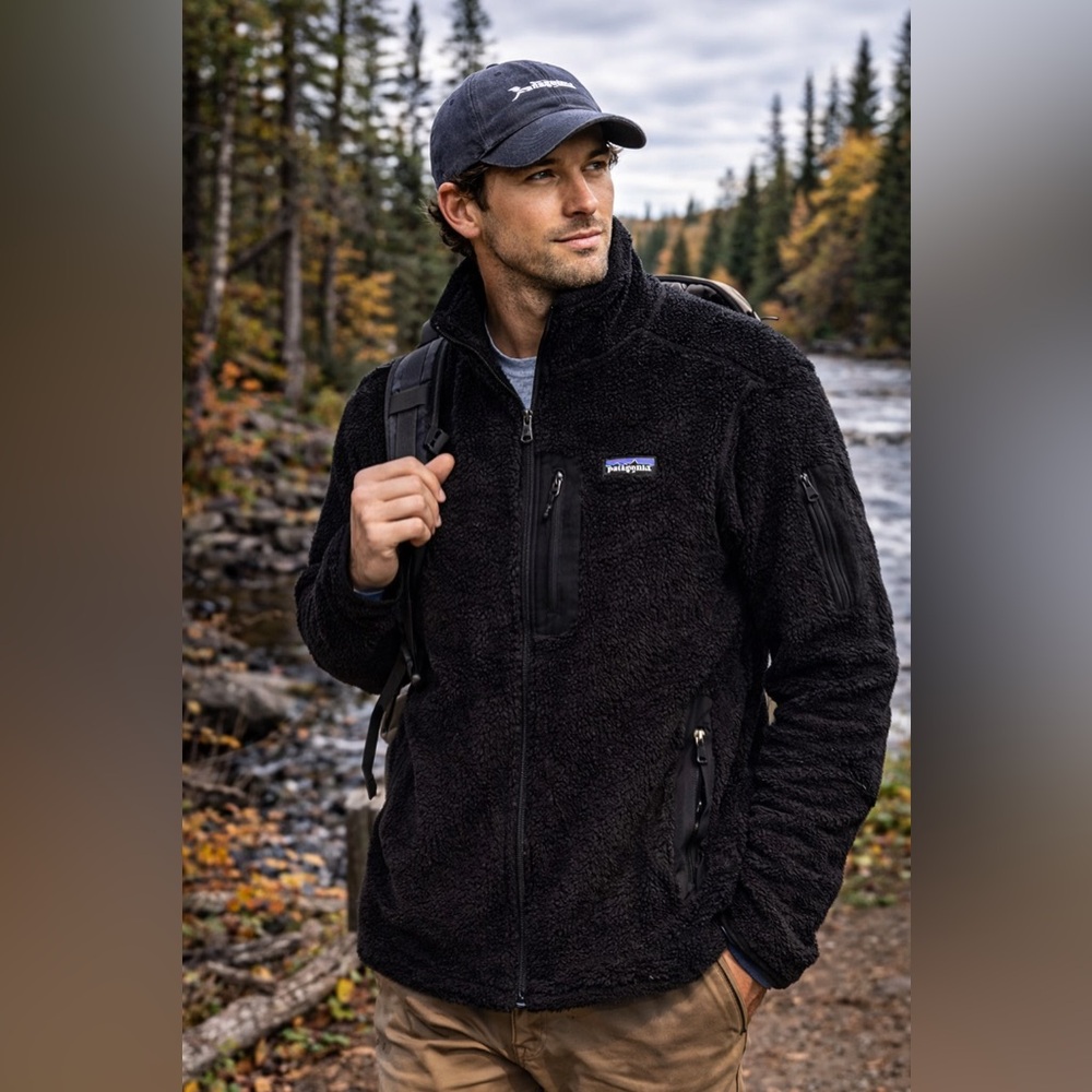 Patagonia Sherpa Fleece Jacket Mens L Black Full Zip Pockets Outdoor Hiking